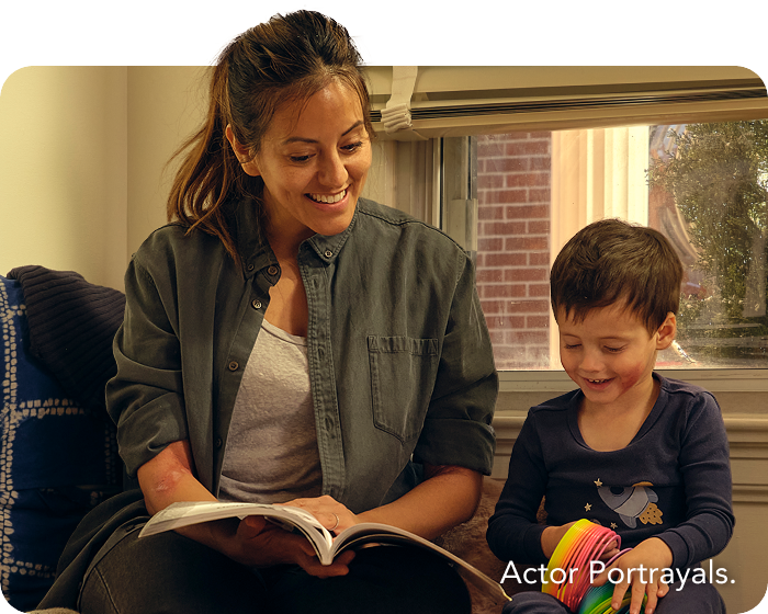 Mom and son reading a book